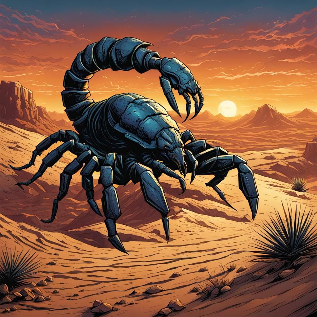 Giant Scorpion in Desert: Comic Book Art