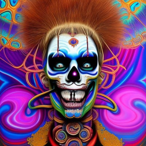 Psychedelic Clown Skull with Mohawk