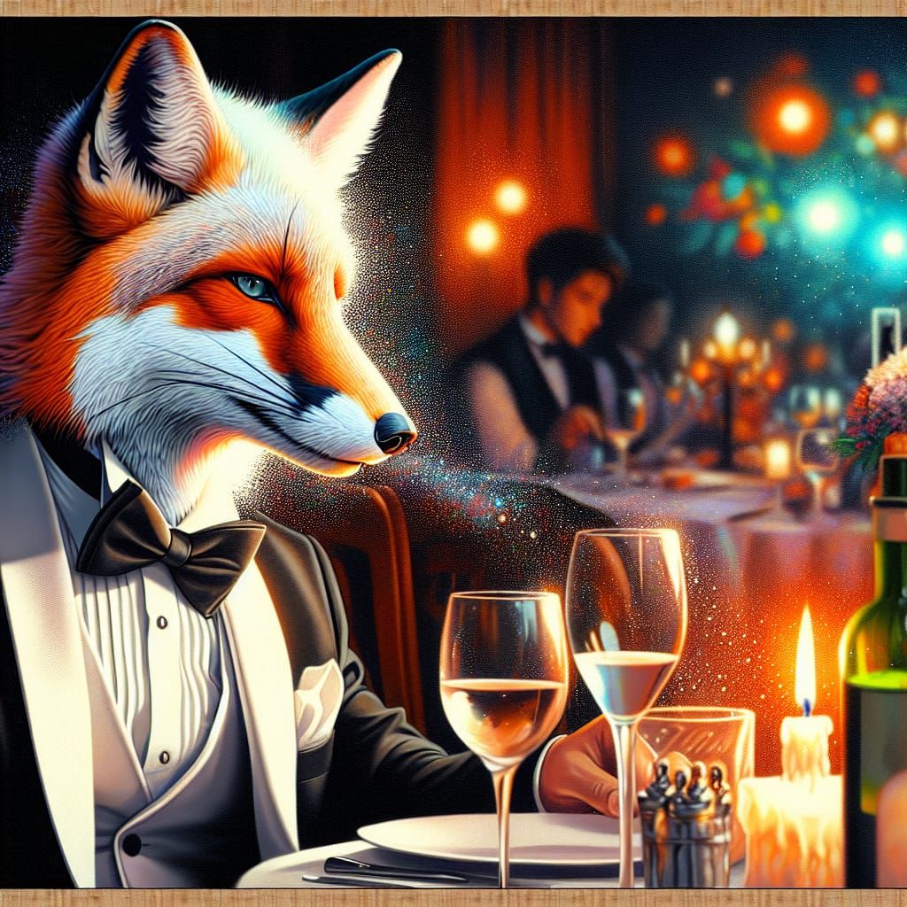 Stylish Anthropomorphic Fox Attending Dinner Party