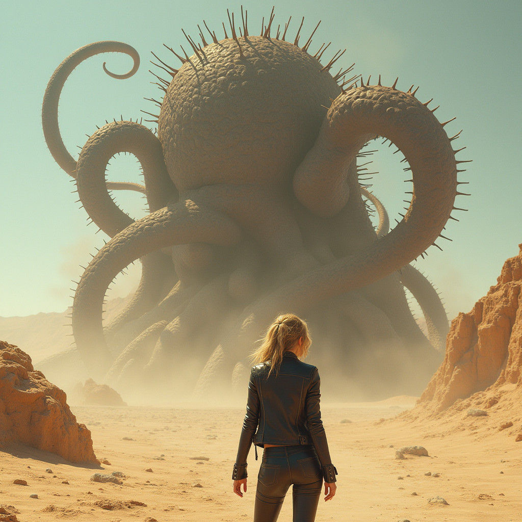 Leather-Clad Figure Confronts Desert Anadiplosis in Gothic F...