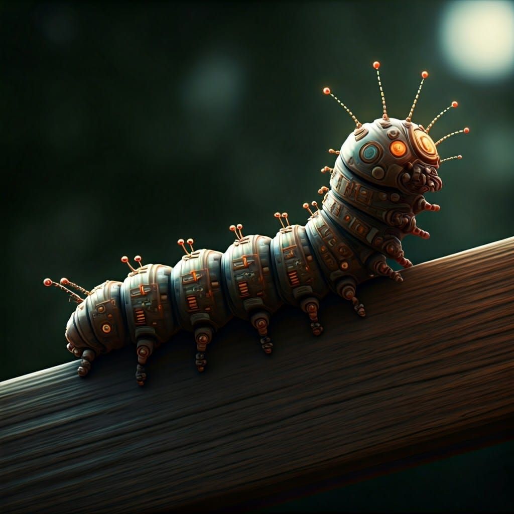 Whimsical Cybernetic Caterpillar Conquers a Fence