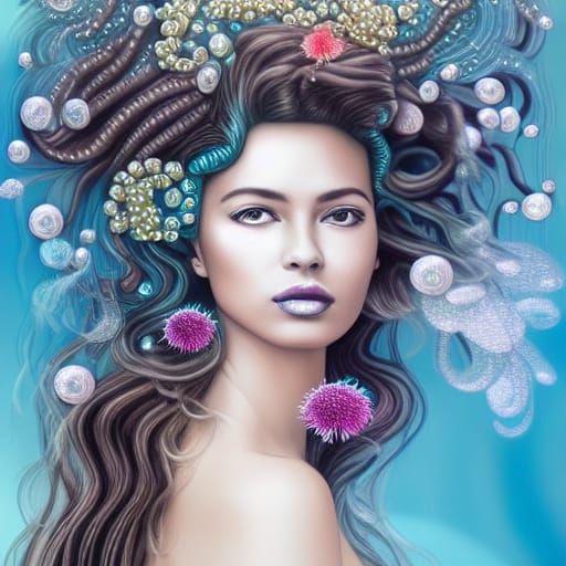 Underwater Fantasy Portrait with Flowing Pearls