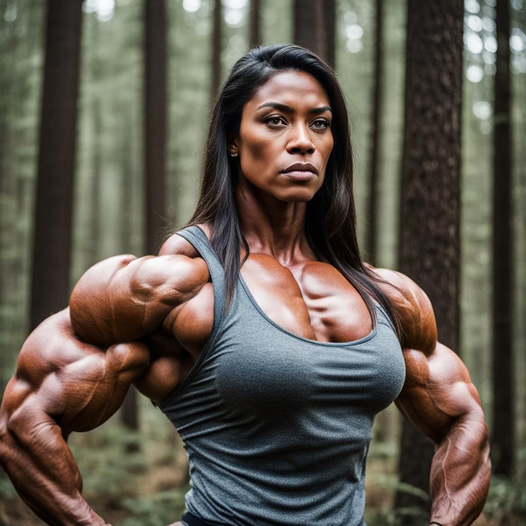 Muscular Native Woman in Forest, Photorealistic Portrait