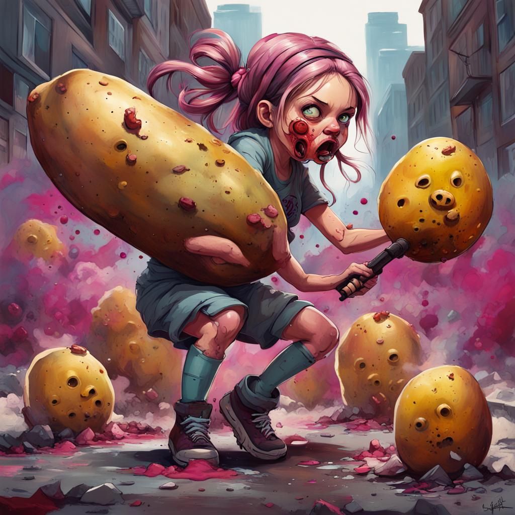Girl Defends Against Zombies with Potato Cannon: Graffiti Ar...