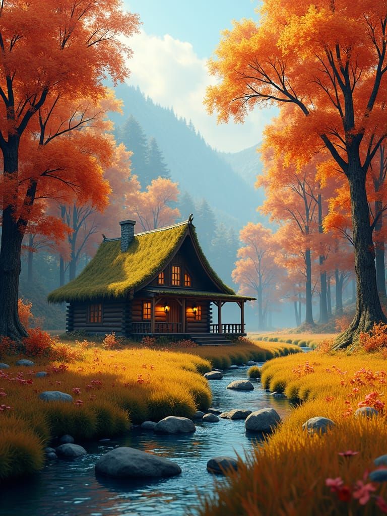 Autumn Meadow Cabin: Fantasy Concept Art