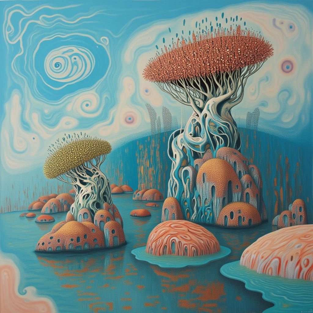 Surreal Landscape with Floating Islands in Surrealist Style