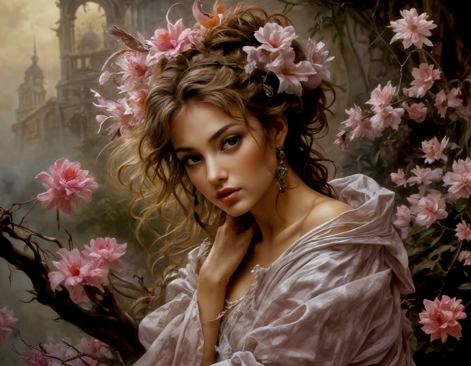 Elegant Woman in Exotic Fantasy Setting
