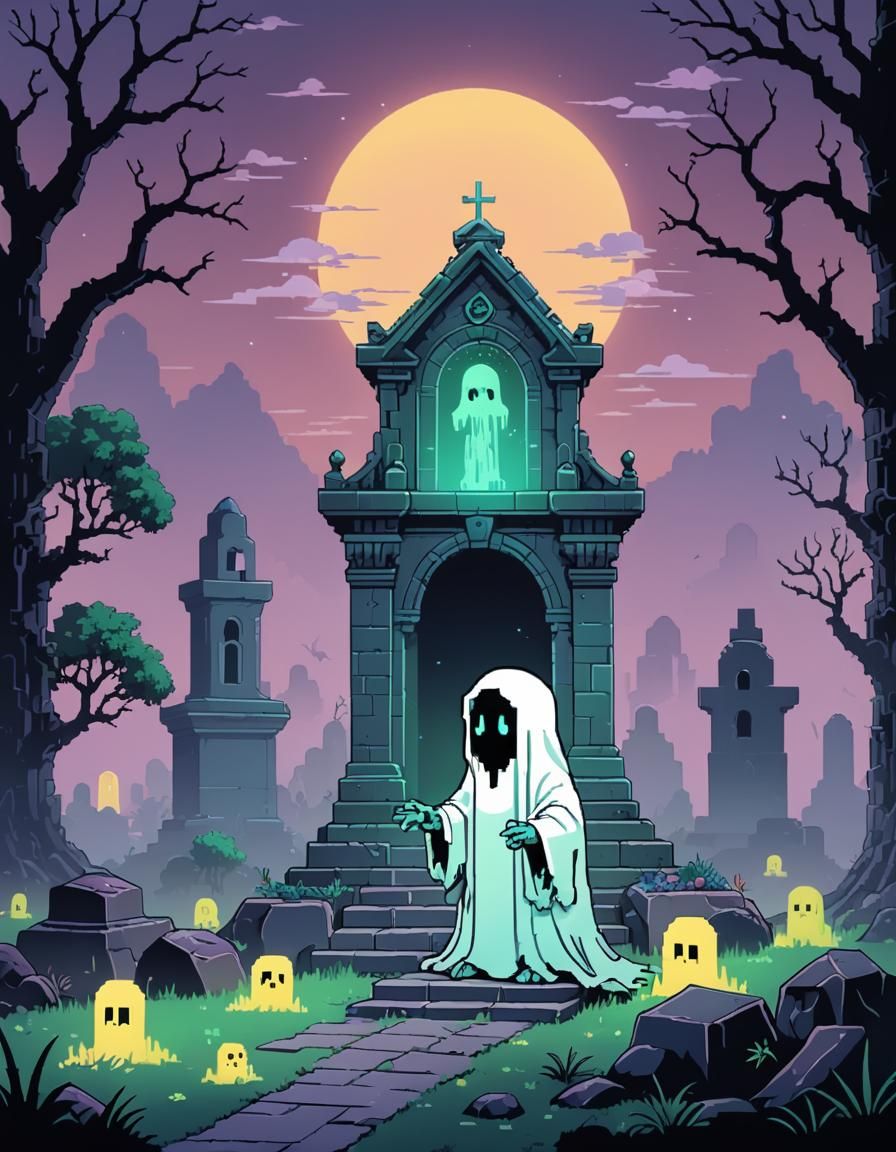 Chibi Ghost by Tomb in Pixel Art Style