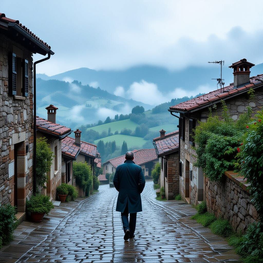 Rainy Day in Italy: Photorealistic Street Scene
