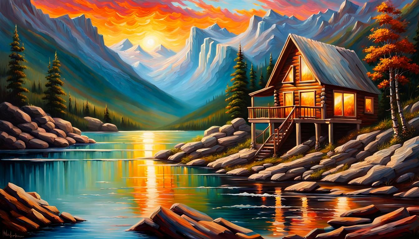 Rocky Mountain Sunset: Impasto Oil Painting