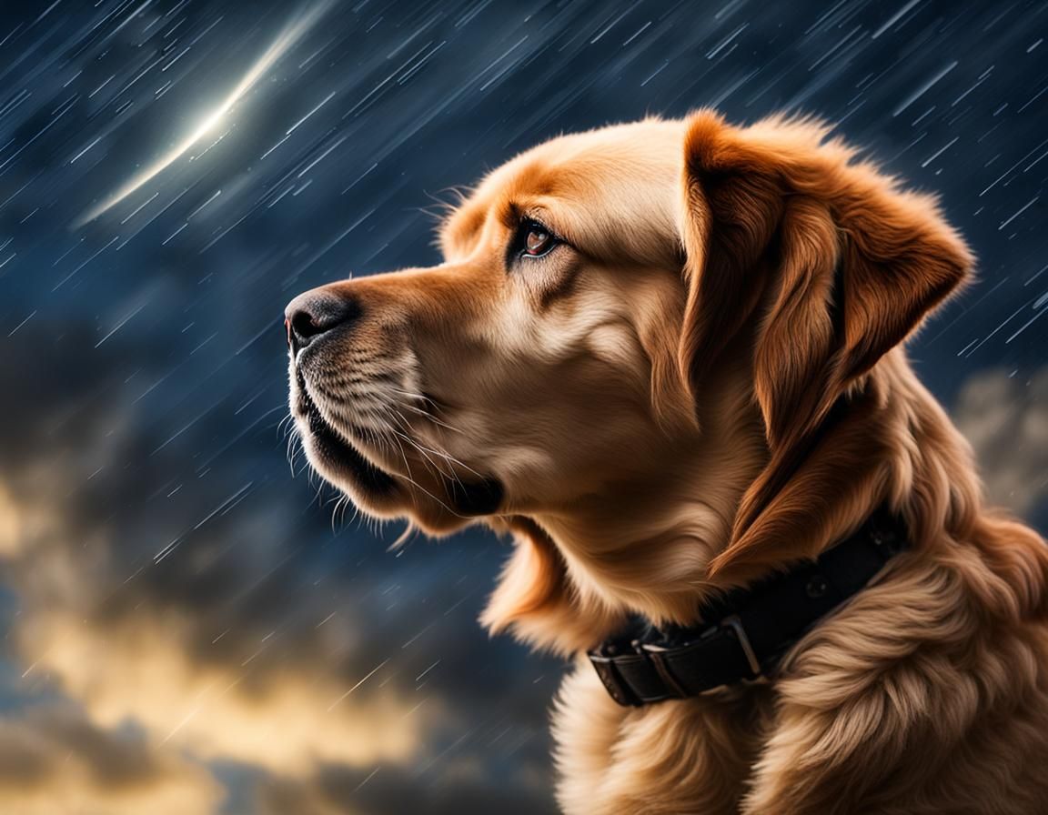 Olympian God with Pet Under Starry Sky