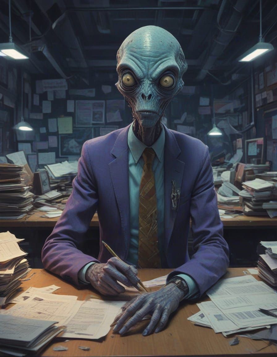 Exasperated Alien in Futuristic Frustration