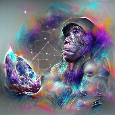 Holographic Astral Ape in Pablo Amaringo Style