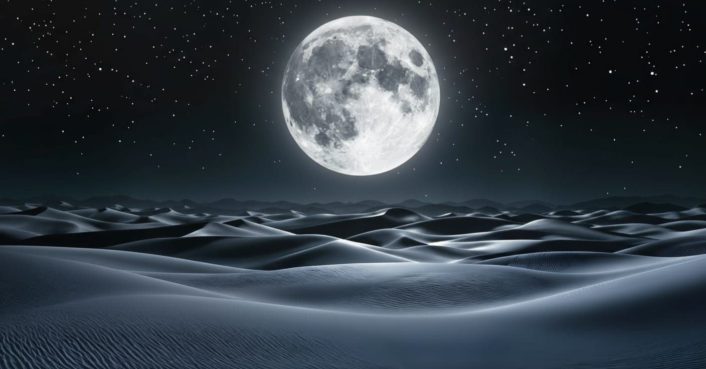 Tranquil Moonlit Desert Scene at Night