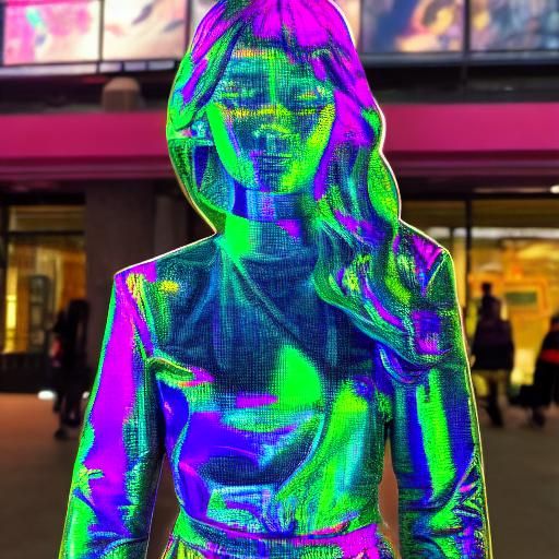 Holographic Girl in Futuristic Cityscape