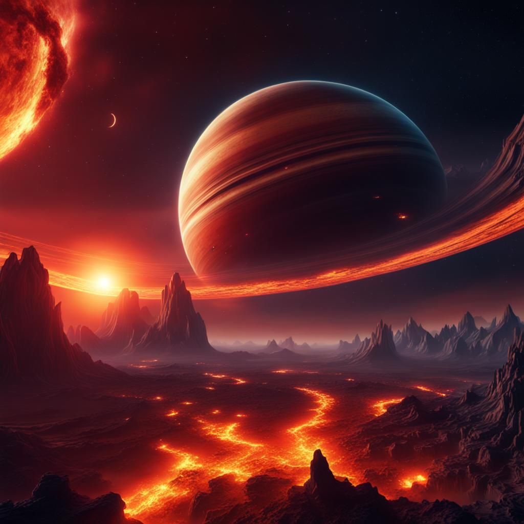 Saturn Ablaze: A Fantastical Matte Painting