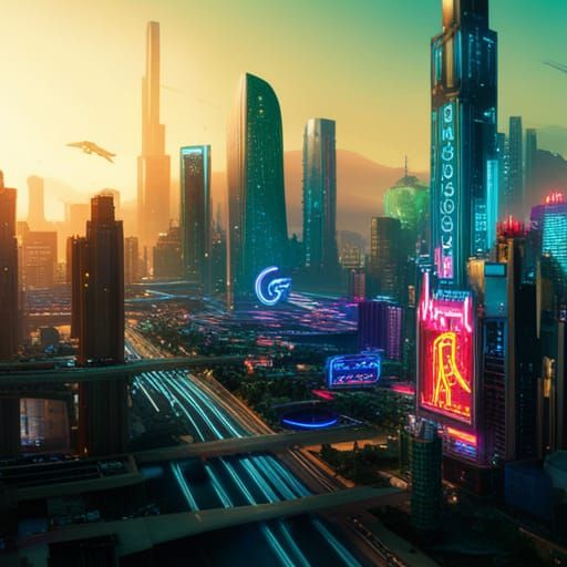 Futuristic Cyberpunk Cityscape with Neon Lights