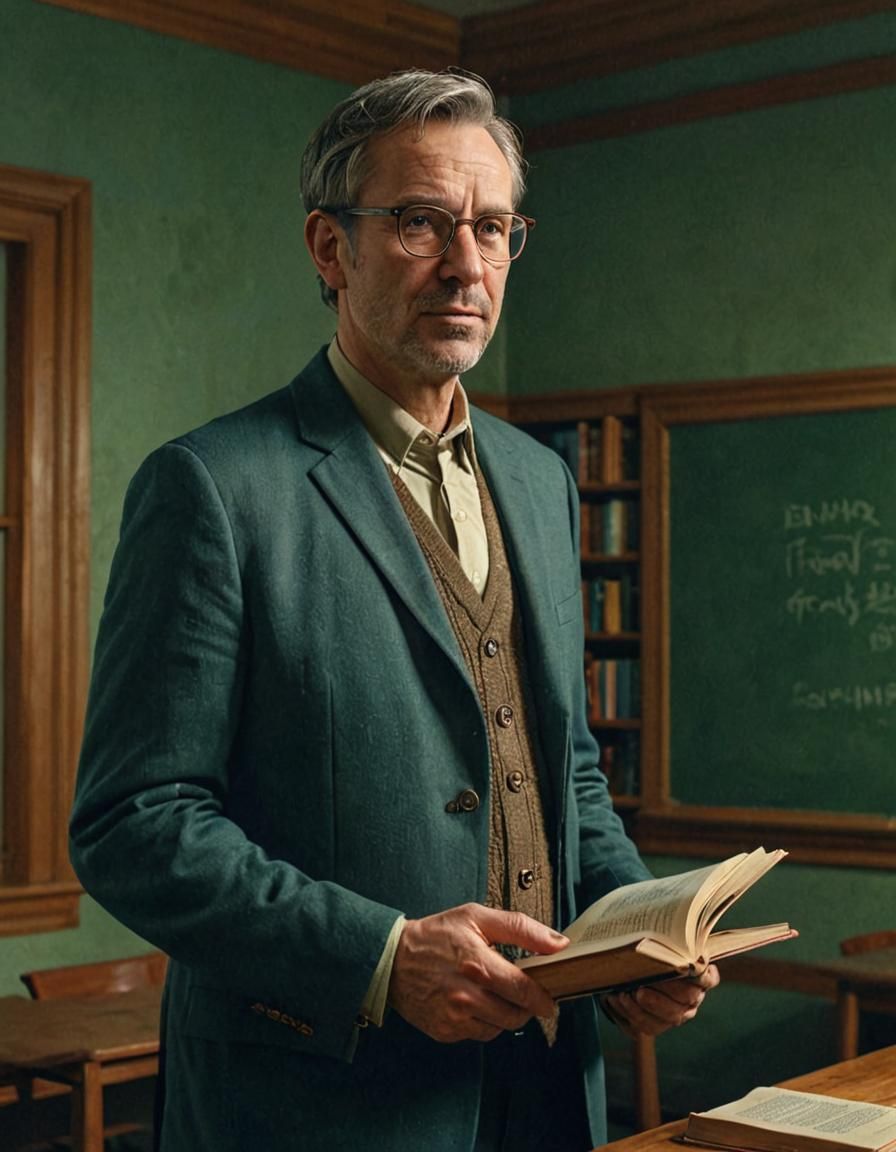 Hyperrealistic Portrait of University Professor in Classroom