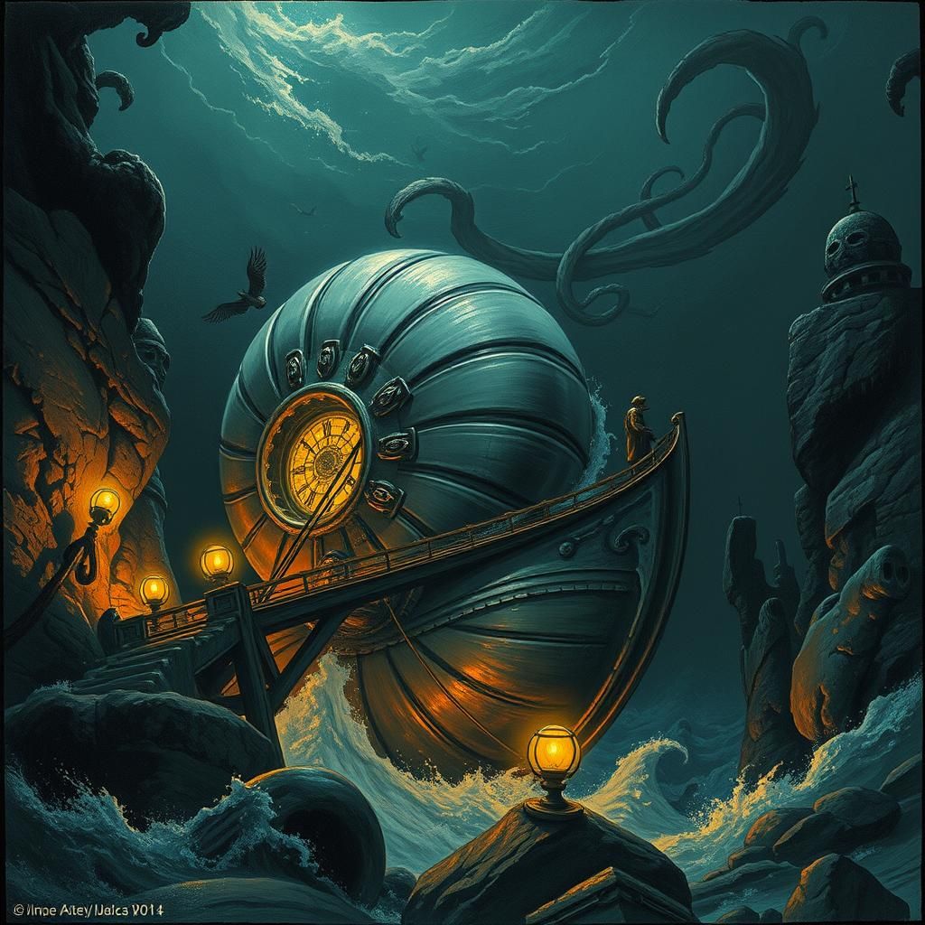 Nautilus Submarine in Dark Gothic Horror Style