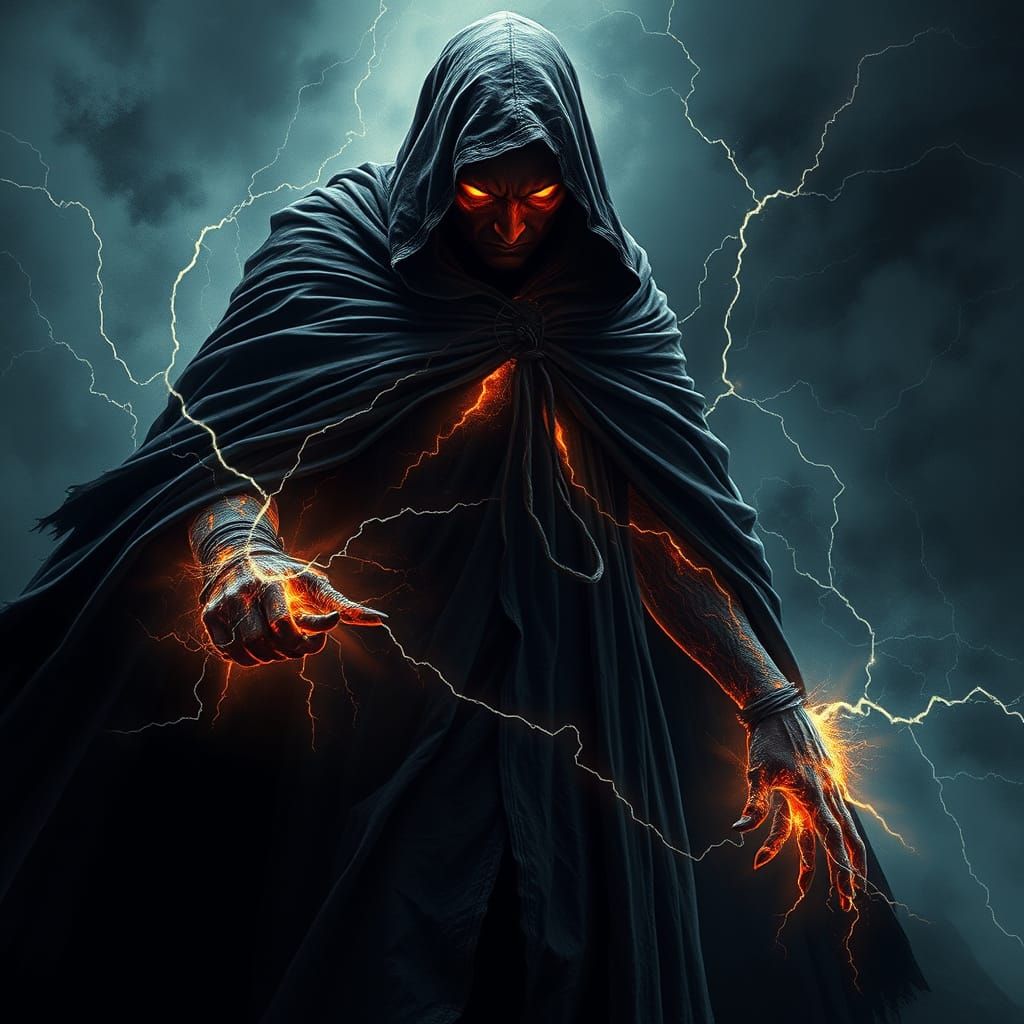 Ominous Dark Hero with Billowing Black Cape