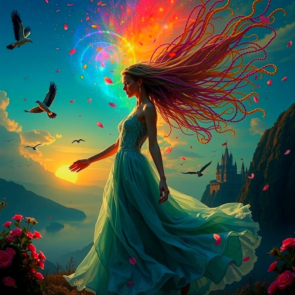 Transformed Dancer in a Hyperrealistic Dreamscape