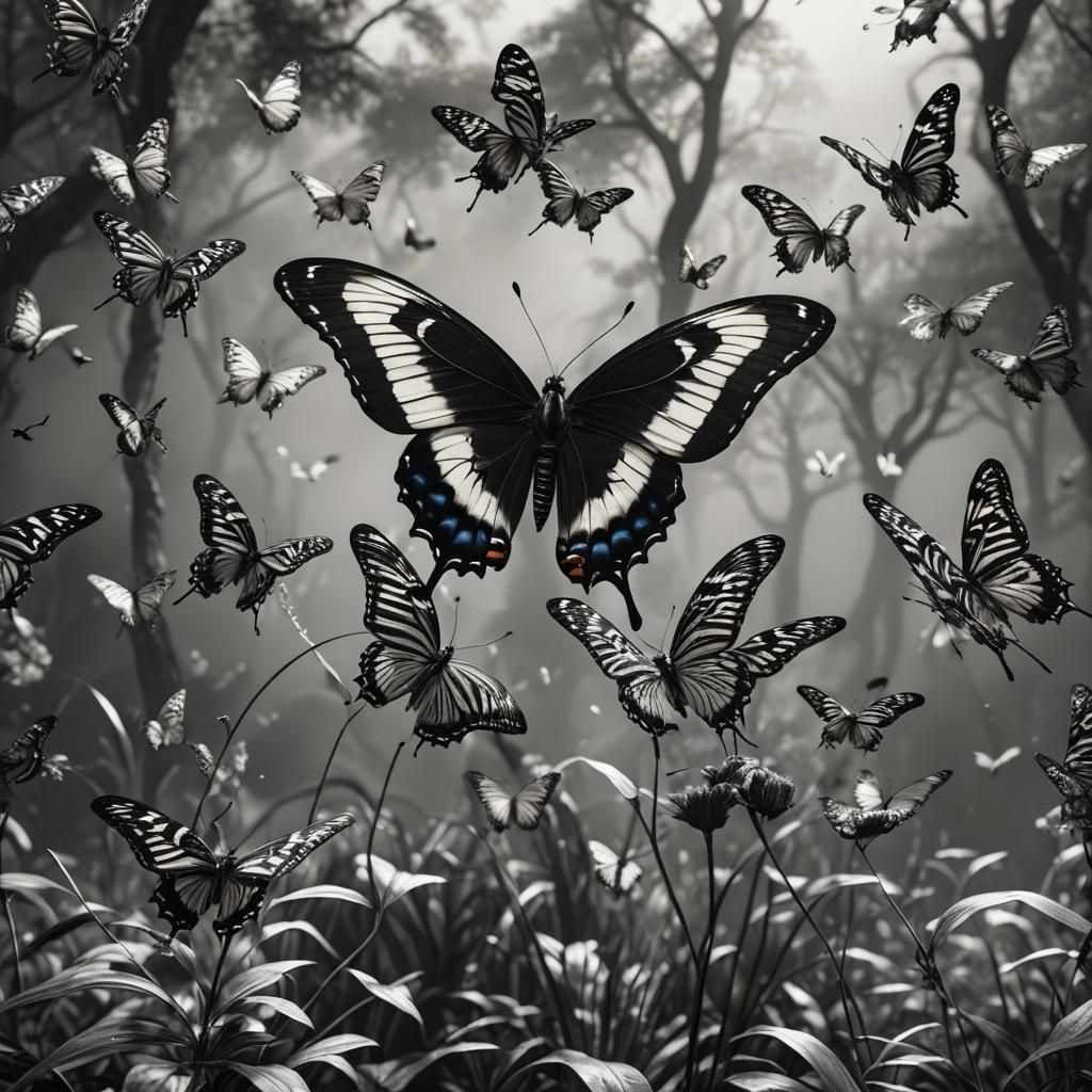 Butterfly and Zebra Portrait in Black and White