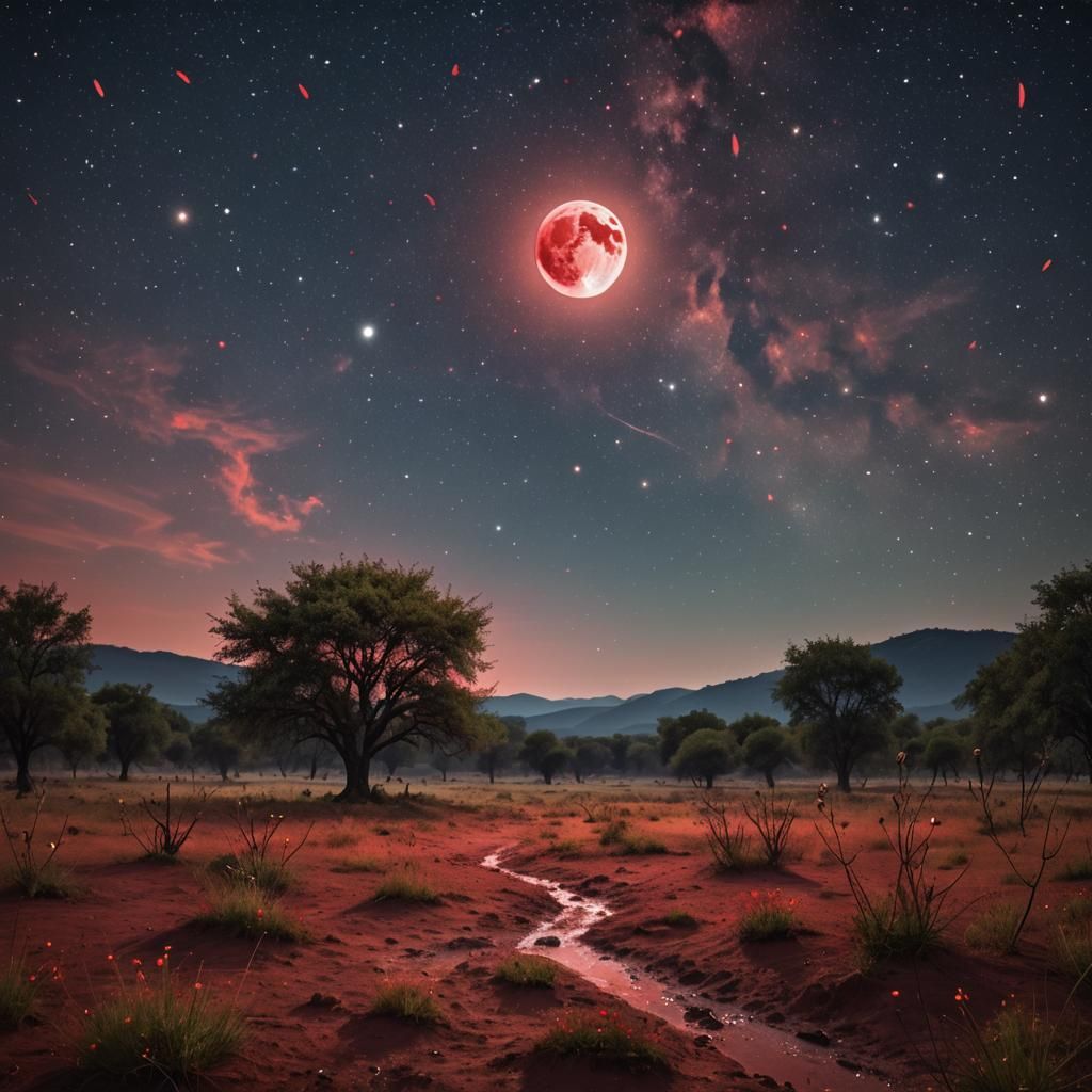 Blood Moon Over Firefly Meadow: A Digital Fantasy