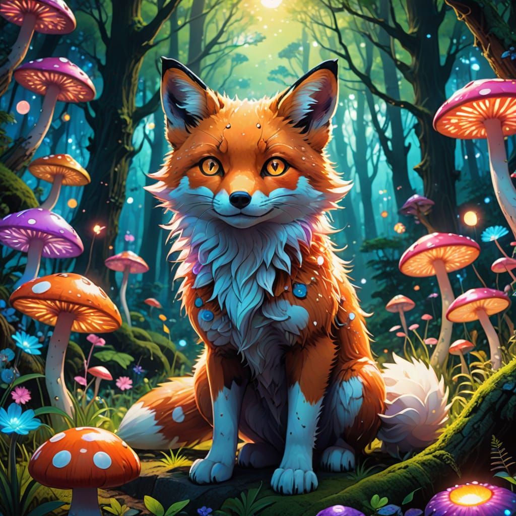 Surreal Fantasy Fox in Vibrant Manga Style