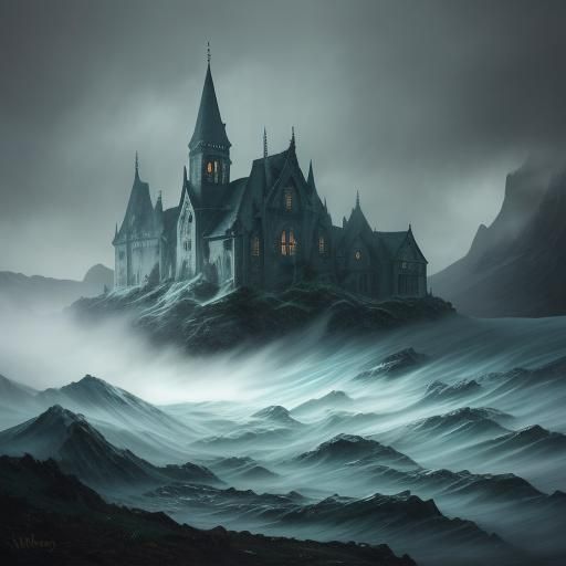 Surreal Fantasy Landscape with Glacier and Spooky Garden