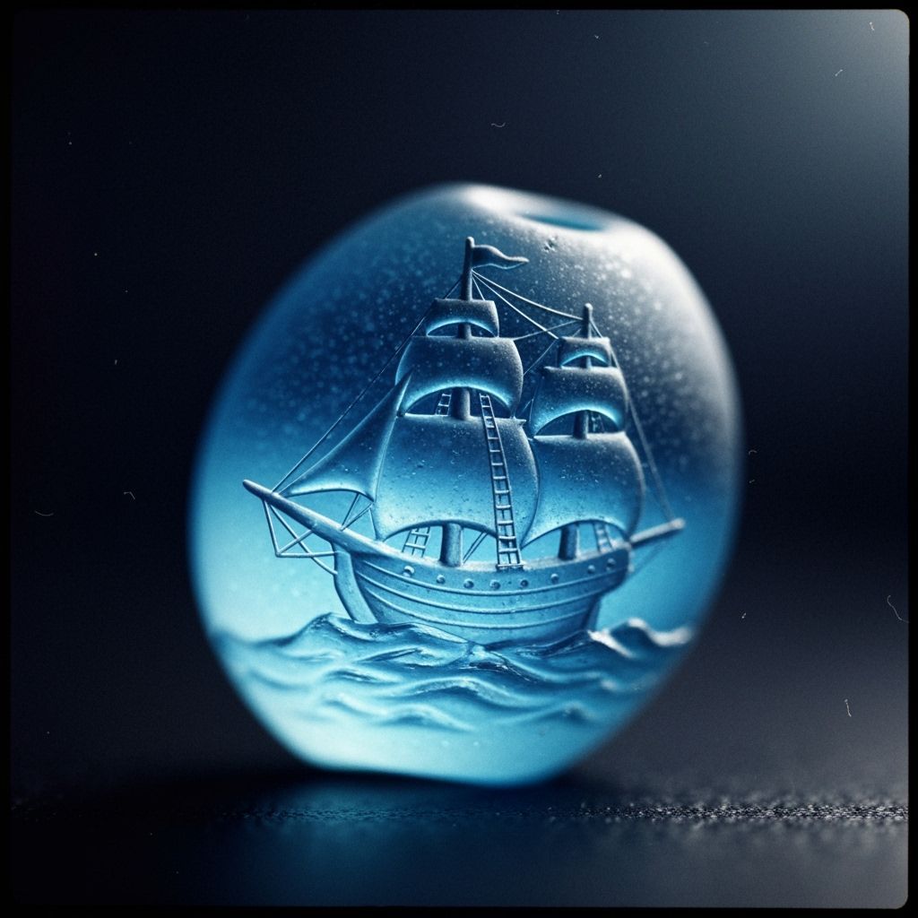 Intricate Sea Glass Sailship Diorama: Ethereal Cinematic Lig...