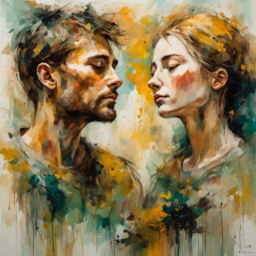 Expressive Oil Painting: Intimate Conversation in Vivid Colo...