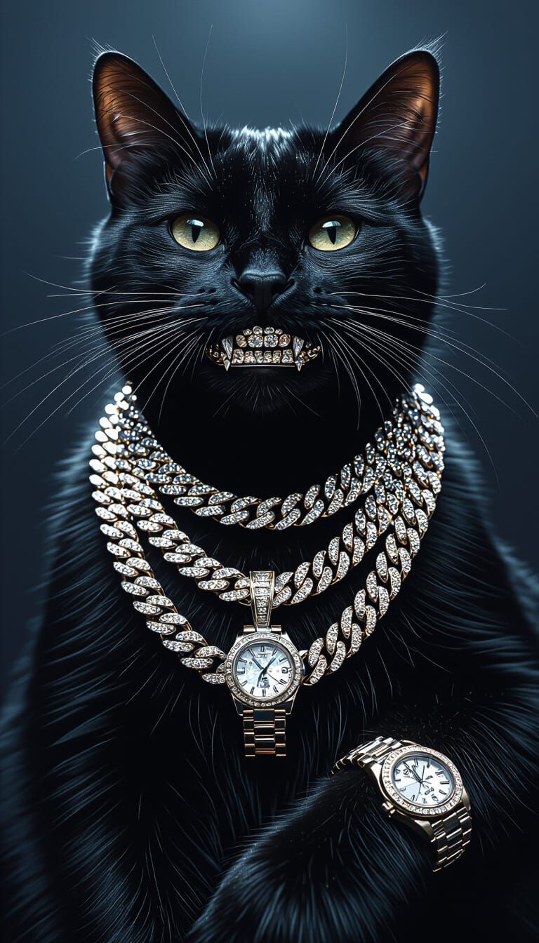 Cat in Iced Out Jewelry: Luxurious Digital Art