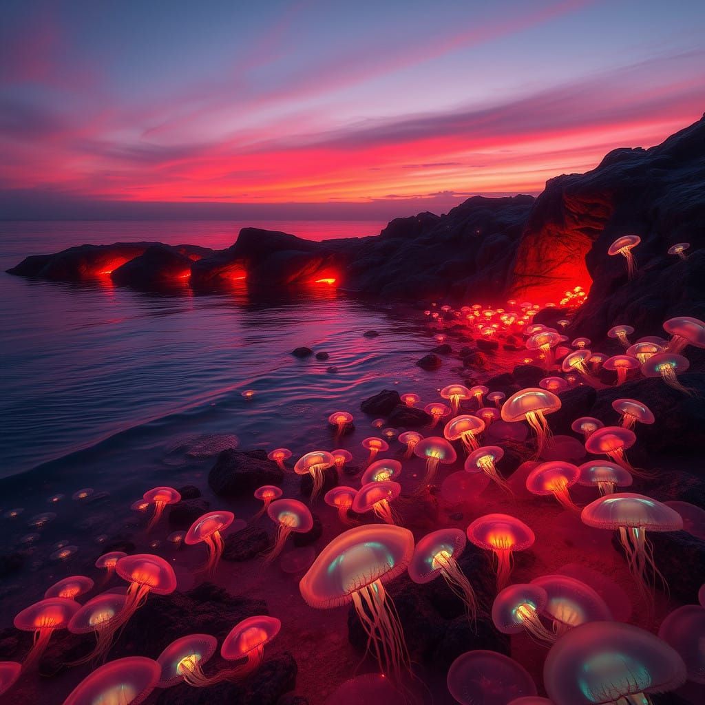 Dreamlike Cove at Dusk in Vibrant, Ethereal Hues