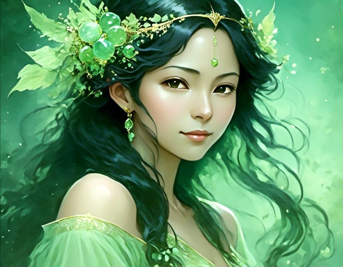 Prehnite Masked Girl in a Mystical Fairy Tale
