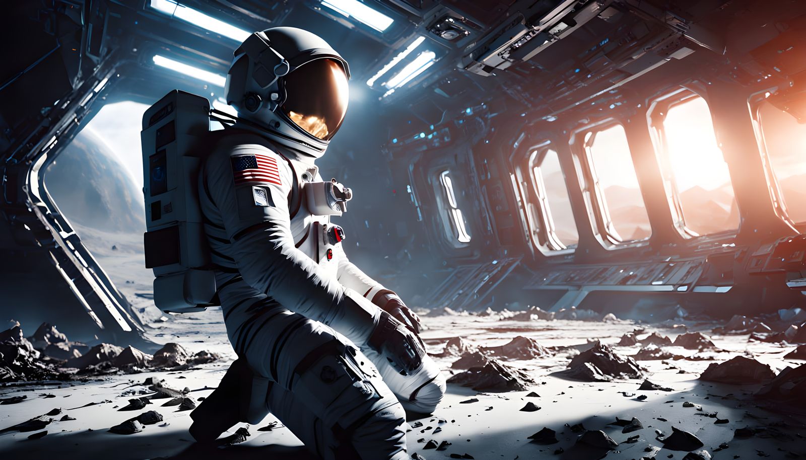 Surreal Futuristic Scene in Hyperrealistic Style