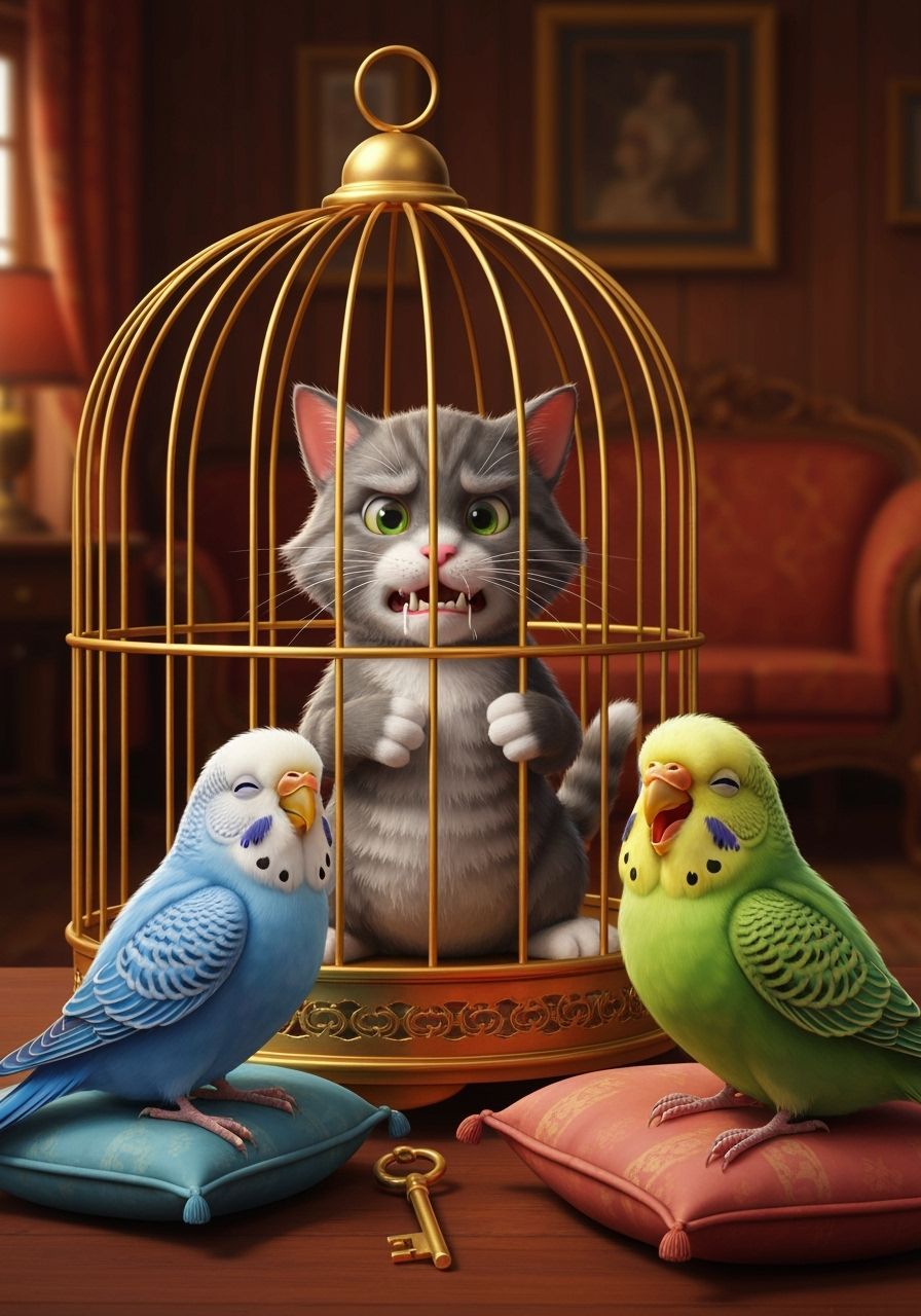 Cat Trapped in Cage by Laughing Budgies
