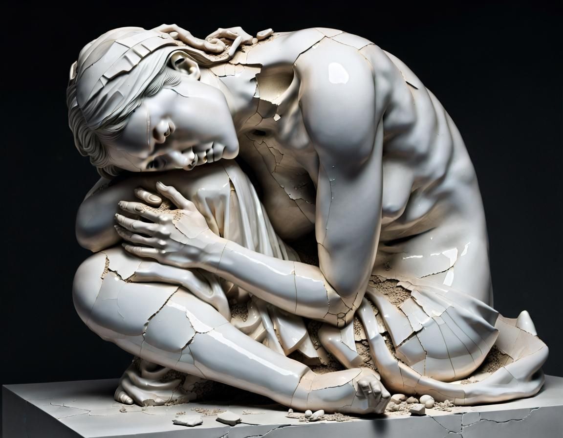 Cracked Porcelain Woman: A Shattered Statue