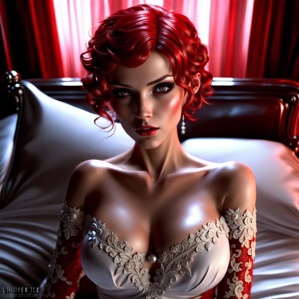 Pretty French Woman in Red Lingerie