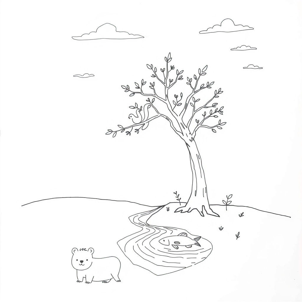 Minimalist Doodle of Tranquil Landscape