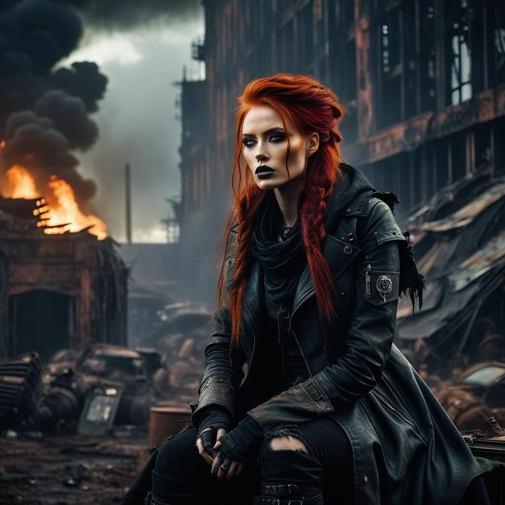 Gothic Redhead in Dystopian Wasteland: Kim Keever Style