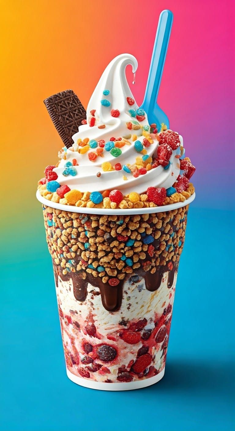 Vibrant Swirly Blizzard Dessert in Playful Style