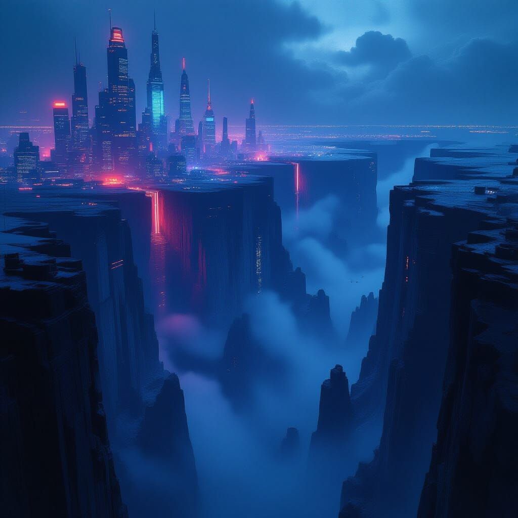 Cyberpunk Metropolis on a Chasm Edge