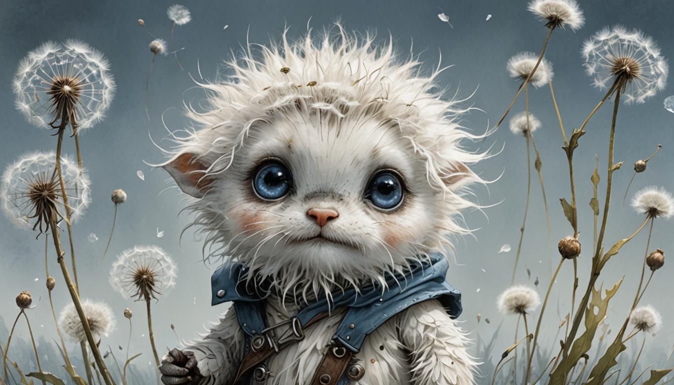 Adorable Dandelion Creature in Whimsical Style