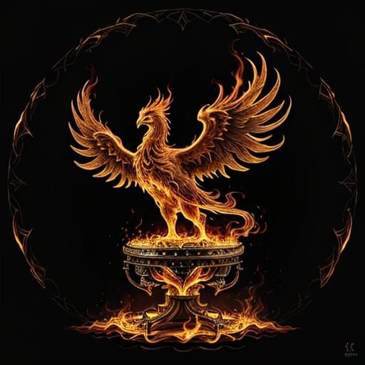 Fiery Phoenix on Medieval Perch