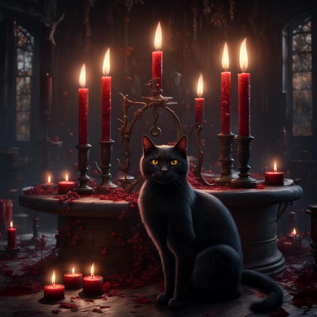 Gothic Black Cat Conjures Magic with Fireflies