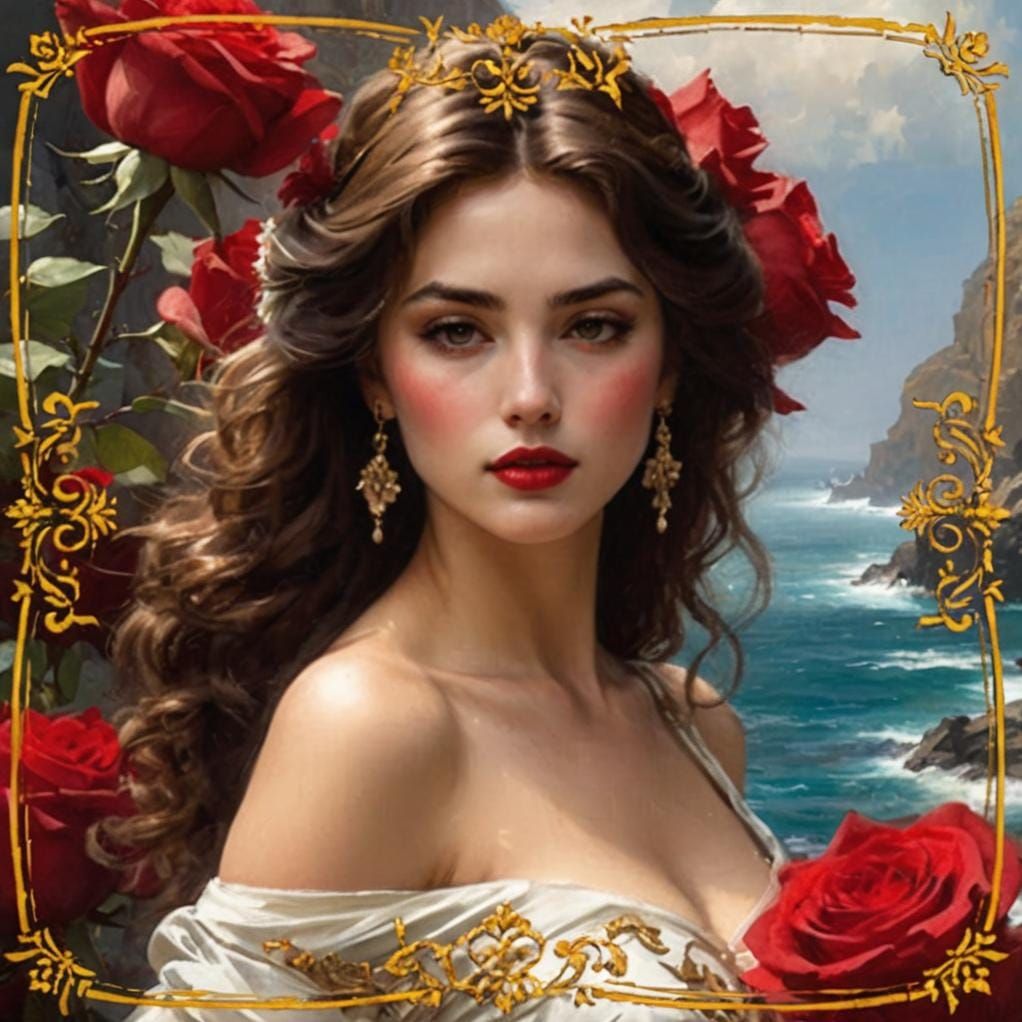 Elegant Lady in Ornate Gold Frame