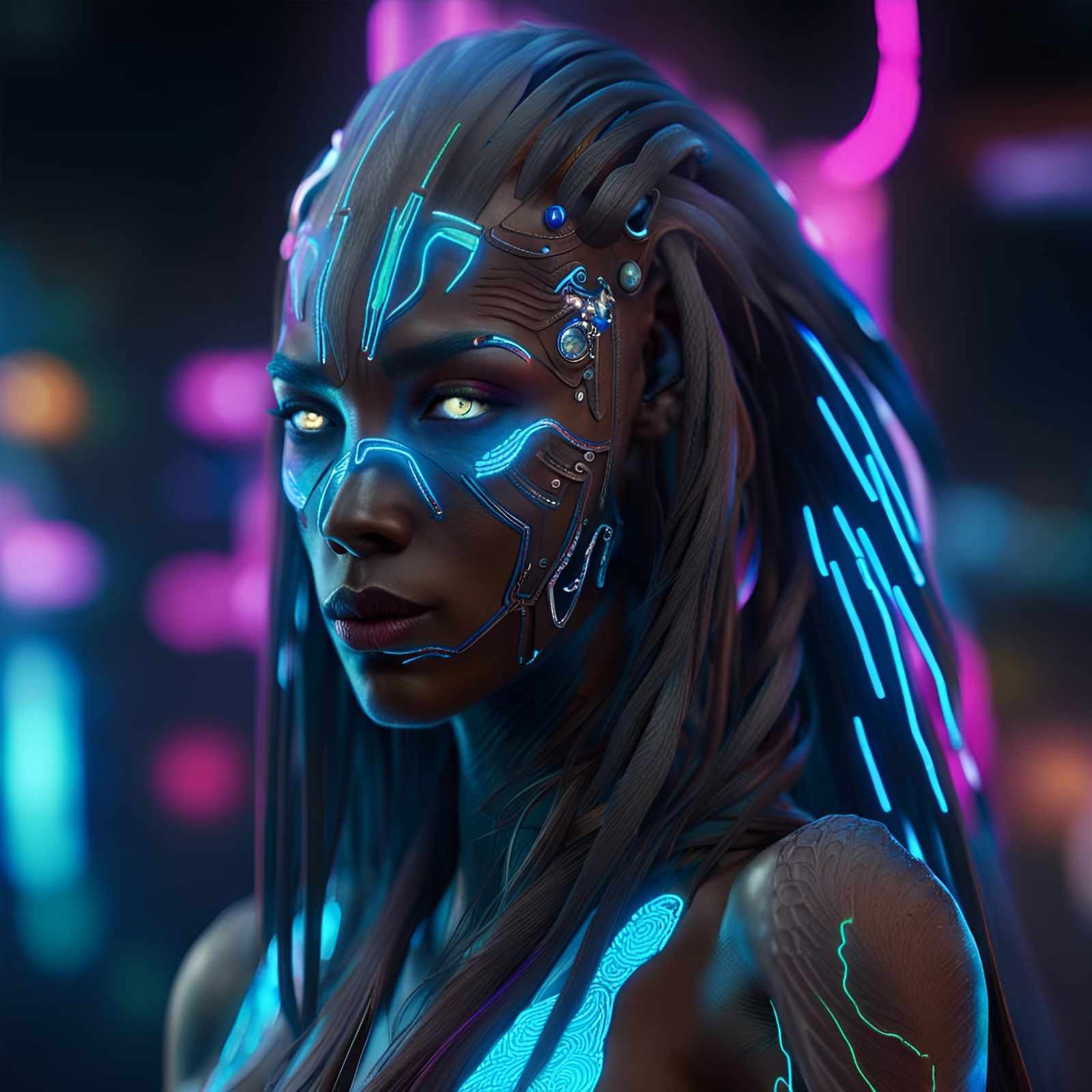 Agarthan Leader Elysar Lumora in Cyberpunk Style