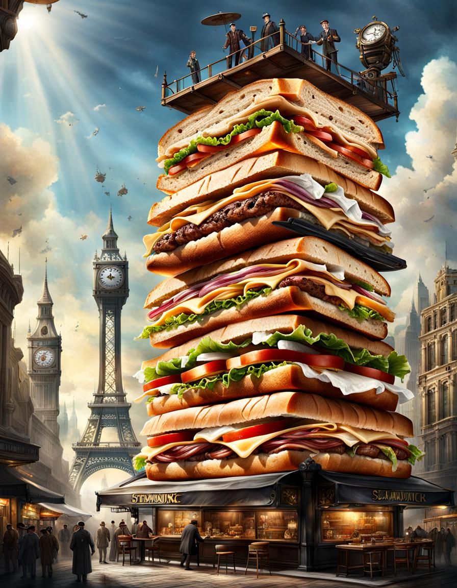 Steampunk Gigantic Sandwich Rises in Marketplace