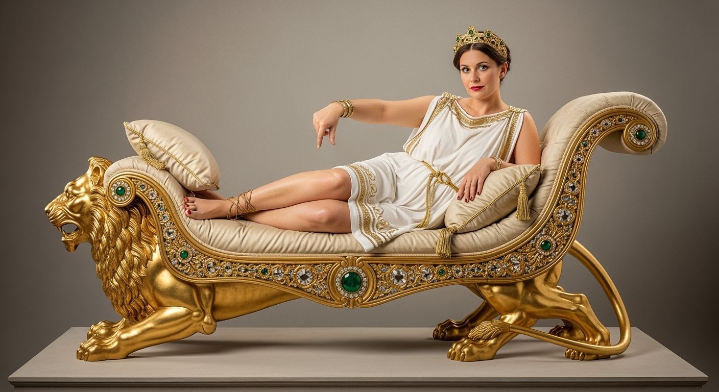 Roman Empress on Luxurious Golden Lion Chaise