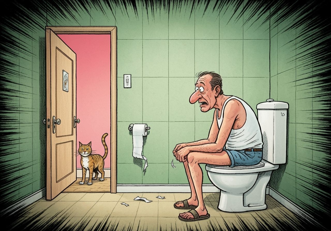 Grotesque Caricature of Man on Toilet in Ed Roth Style